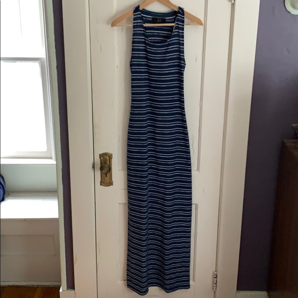 Navy Striped Maxi Dress with Back Keyhole